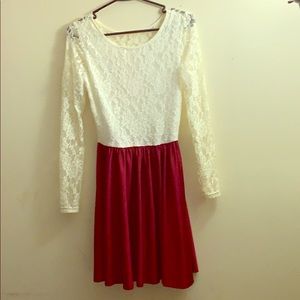 Red and white lace dress